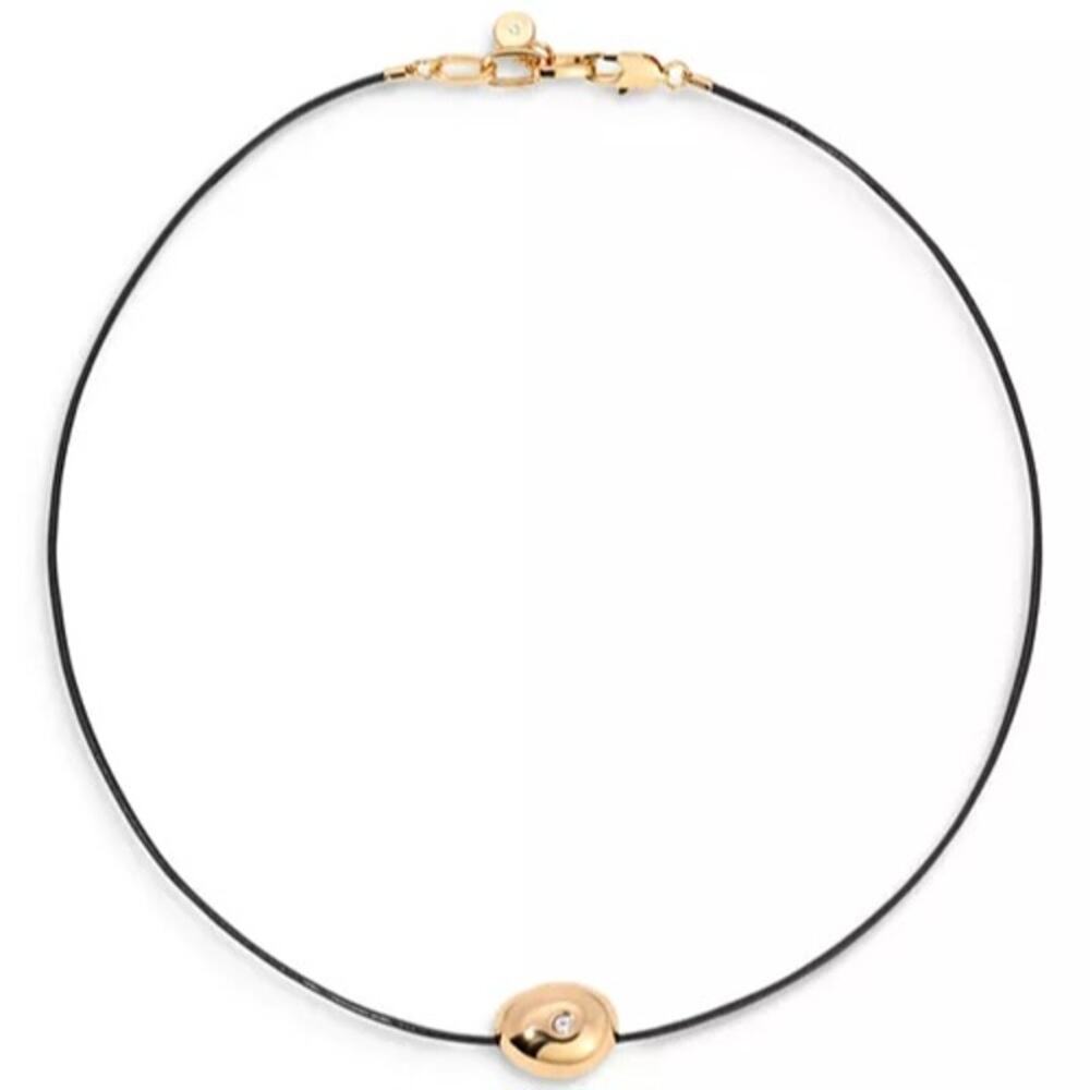 NIB Ettika Pavé Polished Pebble Leather Cord Pendant Necklace 18K Gold Plated